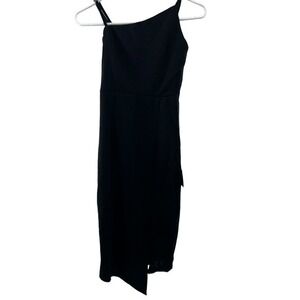 Lulus Shape The Night Asymmetrical Midi Bodycon Womens Size‎ X-Small Black Dress